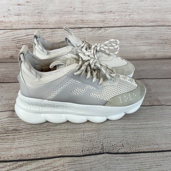 Versace Chain Reaction Mens Sneakers Sz 40 (US 7) White Mesh Rubber Suede - Picture 8 of 16